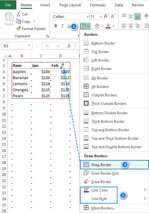 Hướng dẫn các sử dụng và tùy biến đường viền (Border) trong Excel